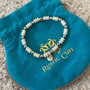 Rustic cuff white beaded bracelet